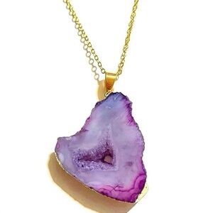 Purple Druzy Agate Geode Necklace